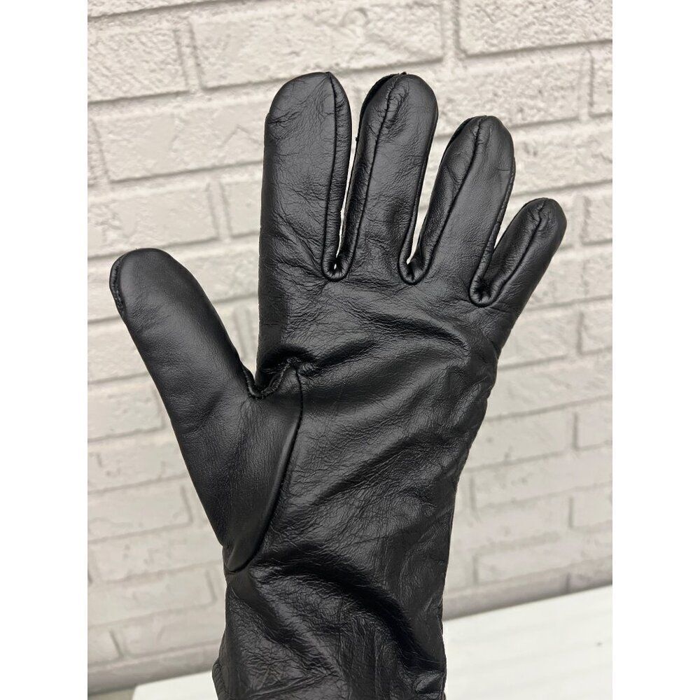Black Unisex Leather Gloves with Wool Lining Size 10